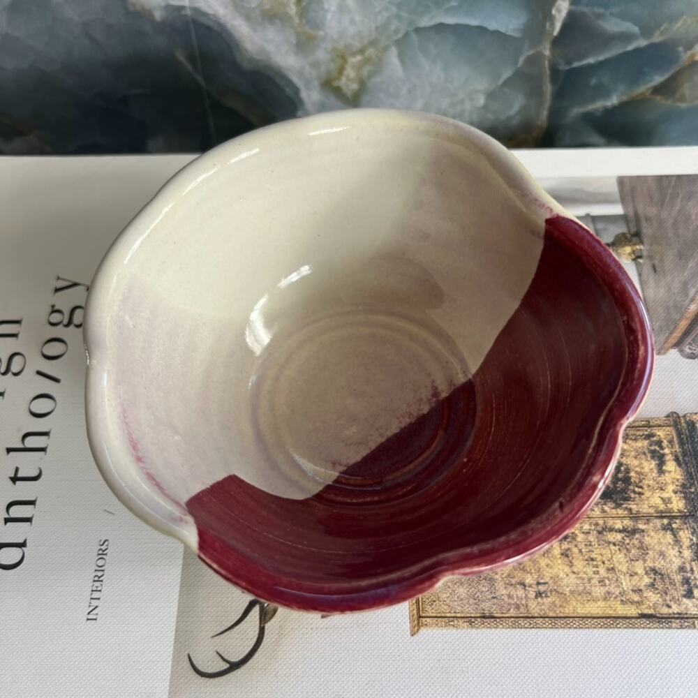 Pat Schweikert Studio Art Pottery Decorative Bowl Stoneware Ivory & Red Two Tone - Picture 3 of 7